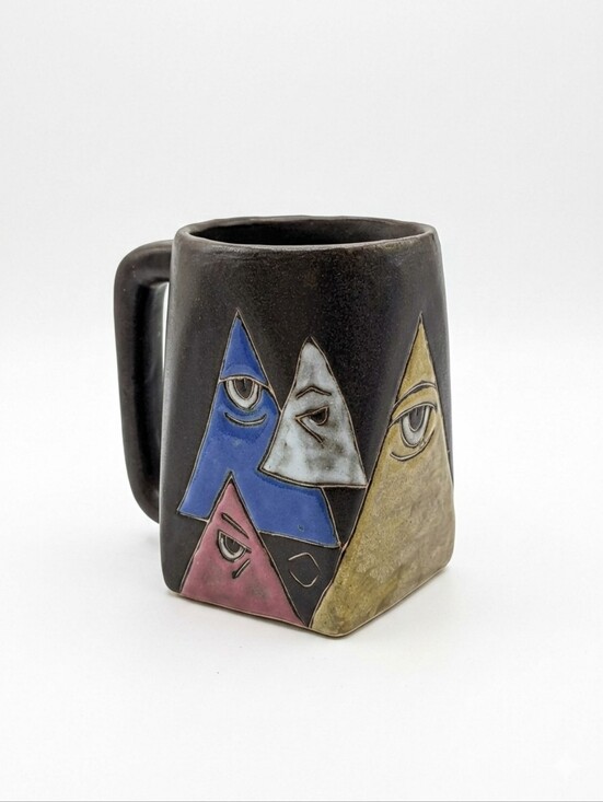 Vintage Other - Vintage Mara Mexico Stoneware Mug Abstract Faces Triangle Eyes Square Base Signe